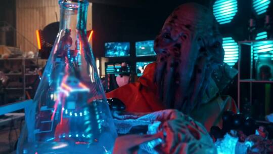 一个外星人用触手看着实验室设备