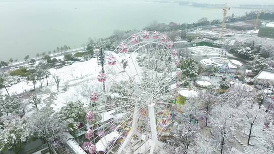 武汉东湖风景区冬季雪景风光视频素材模板下载
