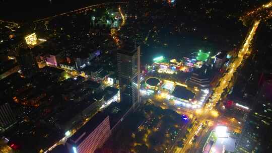 南京市鼓楼区城市马路车流夜景航拍延时