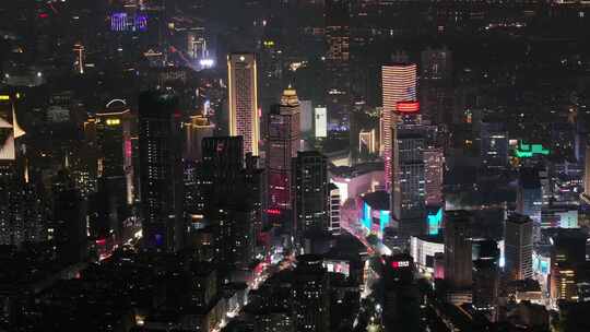 航拍南京新街口高楼建筑夜景灯光车流街道视频素材模板下载