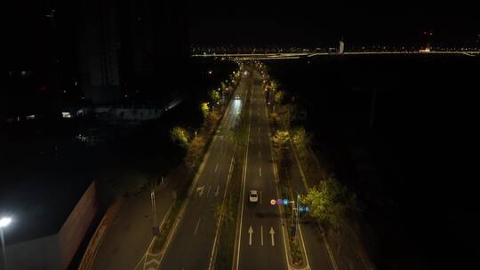 泉州江滨南路夜景航拍城市道路公路夜晚车流