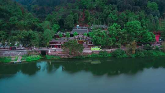 高清实拍四川眉山青神中严寺庙古风建筑