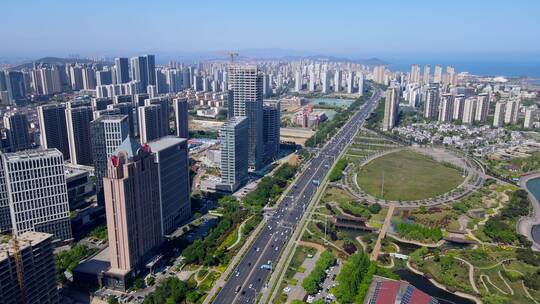 4K 航拍青岛西海岸新区现代建筑街景