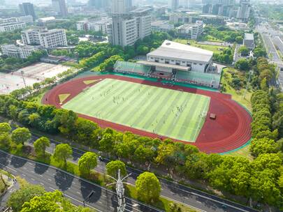 杭州校园田径场足球场航拍延时