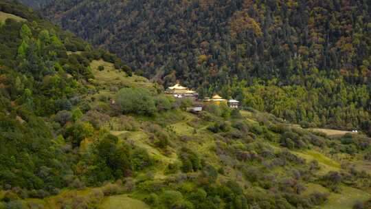 隐藏在高山森林中的寺庙四川西藏