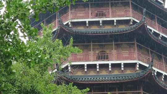 苏州园林雨季下雨素材实拍