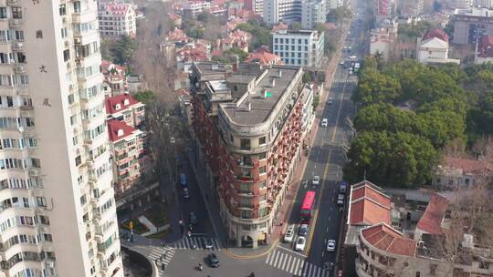 上海武康路武康大楼街景航拍