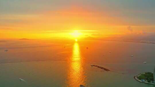 海南三亚城市夕阳晚霞全景天空