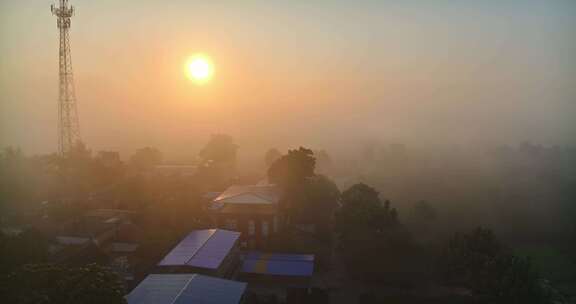 中国河南平原平流雾HDR航拍