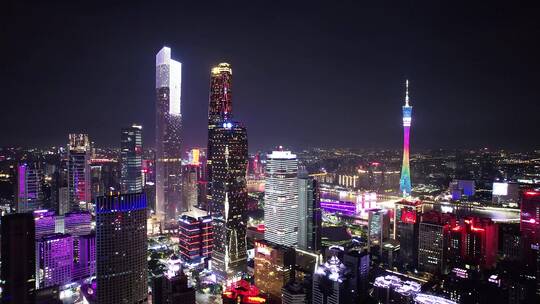 航拍广州夜晚现代城市都市风光