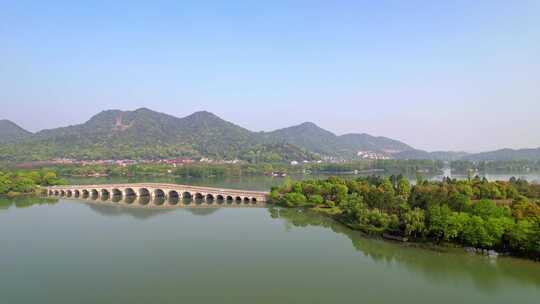 杭州湘湖景区政和桥建筑风景航拍