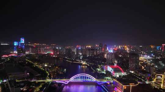 航拍甘肃兰州黄河两岸夜景