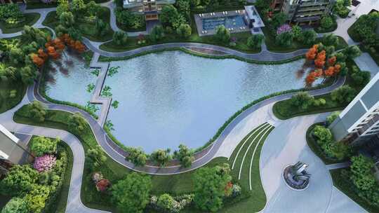 高端住宅中庭园林泳池景观三维素材