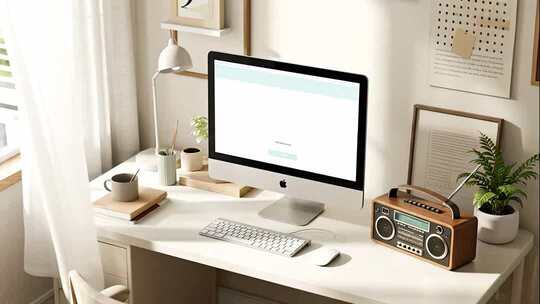 商业办公简约温馨书桌治愈画面