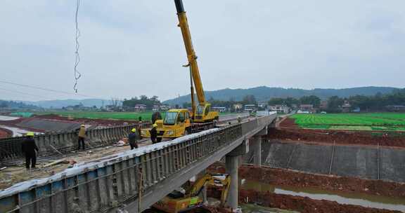 4k高清实拍工地修桥修路基建