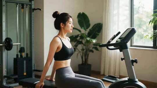 女性居家健身骑动感单车