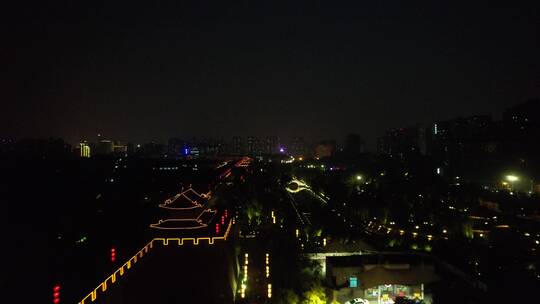 西安城墙夜景航拍
