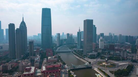 4K城市天津海河风光航拍移动延时摄影