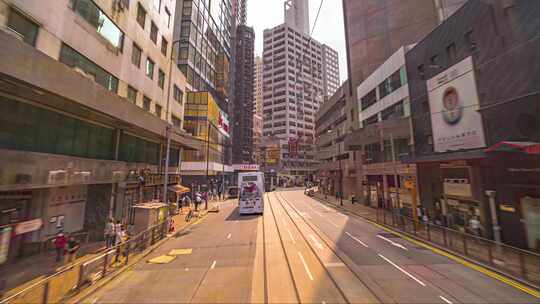 在香港叮叮车上城市穿梭延时摄影4K