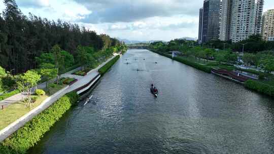 深圳南山区大沙河生态长廊赛艇航拍