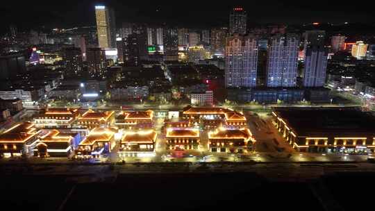 山东省烟台市芝罘区北马路夜景航拍延时城市