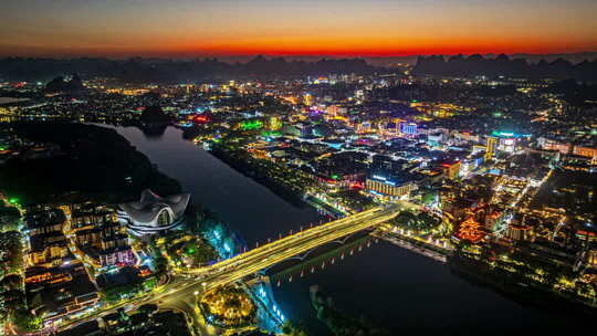 桂林中心城区城市夜景航拍延时视频