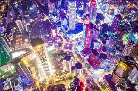 航拍南京新街口高楼夜景延时摄影