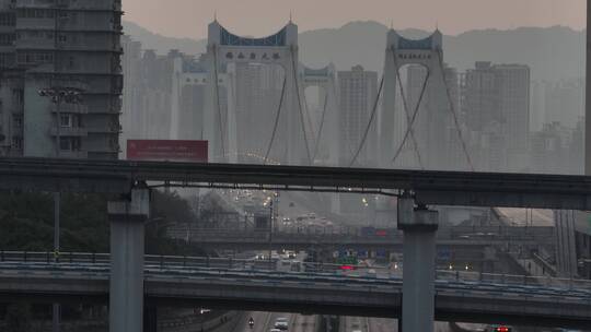 鹅公岩大桥清晨航拍视频素材模板下载
