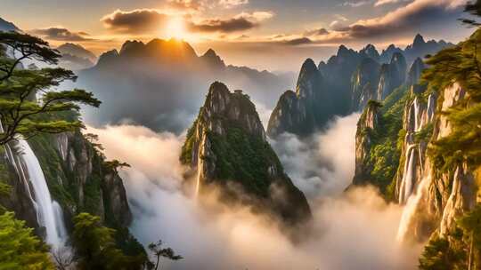 壮美山峰云海日出景观