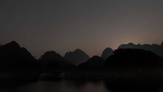 清远桃花湖月落星空延时摄影