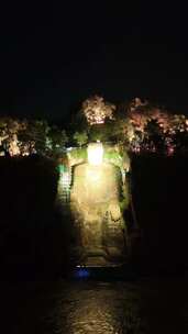 竖版航拍四川乐山大佛夜景