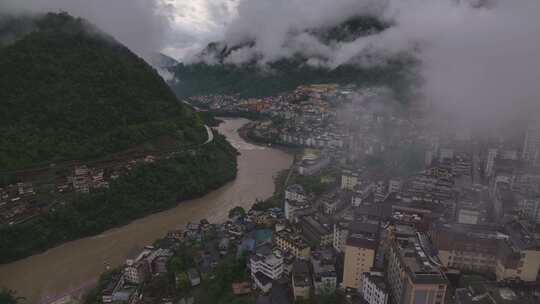 HDR云南贡山县县城城市建筑航拍景观