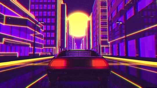 紫色汽车驶过城市城市动画背景