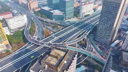 上海杨浦区大柏树立交桥高架桥邯郸路航拍车