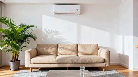 室内米色沙发与绿植空调场景
