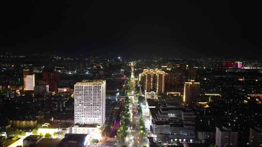 航拍淄博城市夜景柳泉路