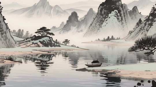 中国风中式水墨山水画意境动画背景