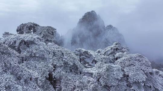 安徽黄山风景区冬季冬雪航拍视频素材模板下载