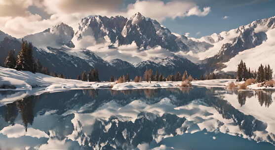 雪山湖泊倒影