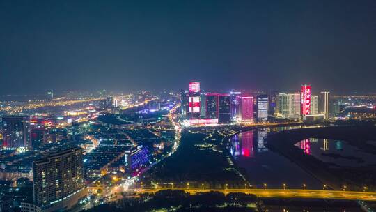 义乌城市夜景车流航拍延时