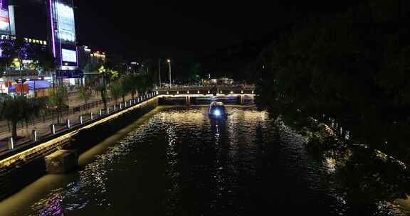 浙江余姚阳明古镇河道夜景