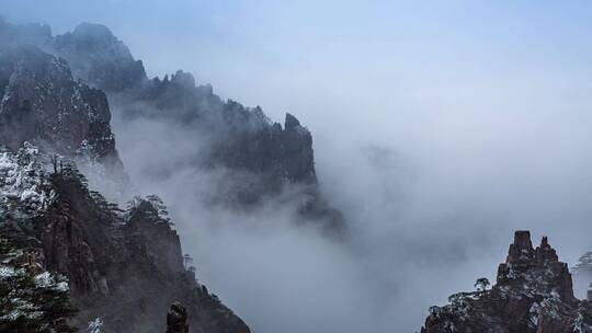 黄山云海雪景图视频素材模板下载