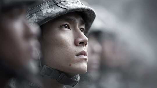 士兵队列肃穆庄严目光坚毅