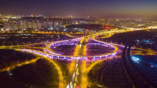 航拍夜景车流延时