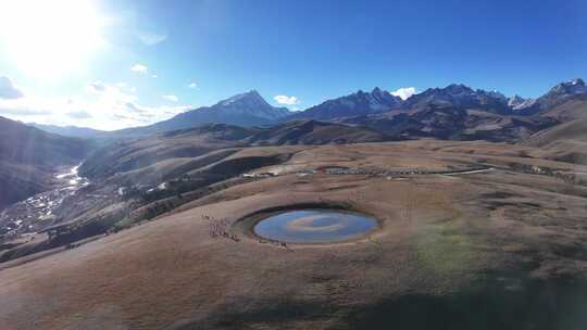 航拍川西美景，格聂南线，格聂之眼，高原