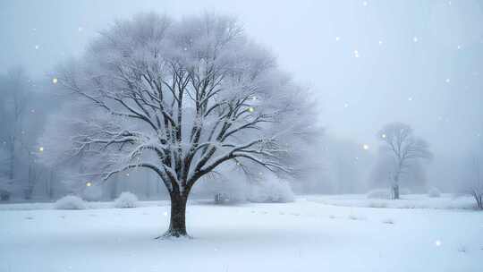 冬天雪地树木4k舞台粒子活动背景