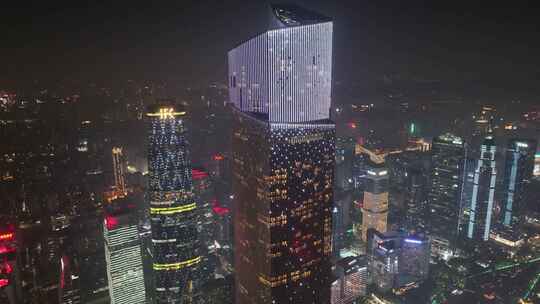 广州珠江新城花城广场航拍夜晚夜景高楼大厦