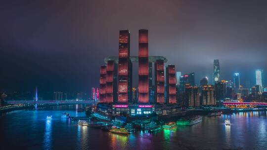 重庆_重庆朝天门来福士夜景_夜延时视频素材模板下载