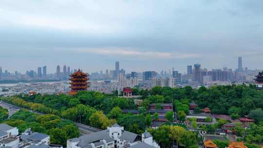 武汉黄鹤楼航拍湖北武昌区地标建筑城市风景