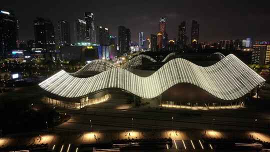 苏州狮山大剧院、文化广场夜景（航拍运镜）